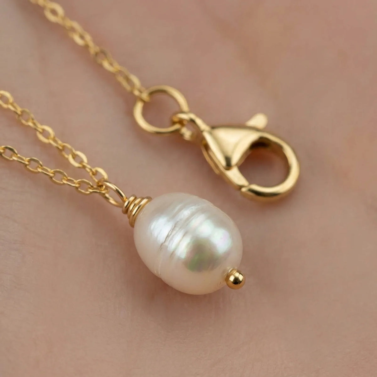 Tiny Freshwater Pearl Necklace — Clasp & Pearl Detail