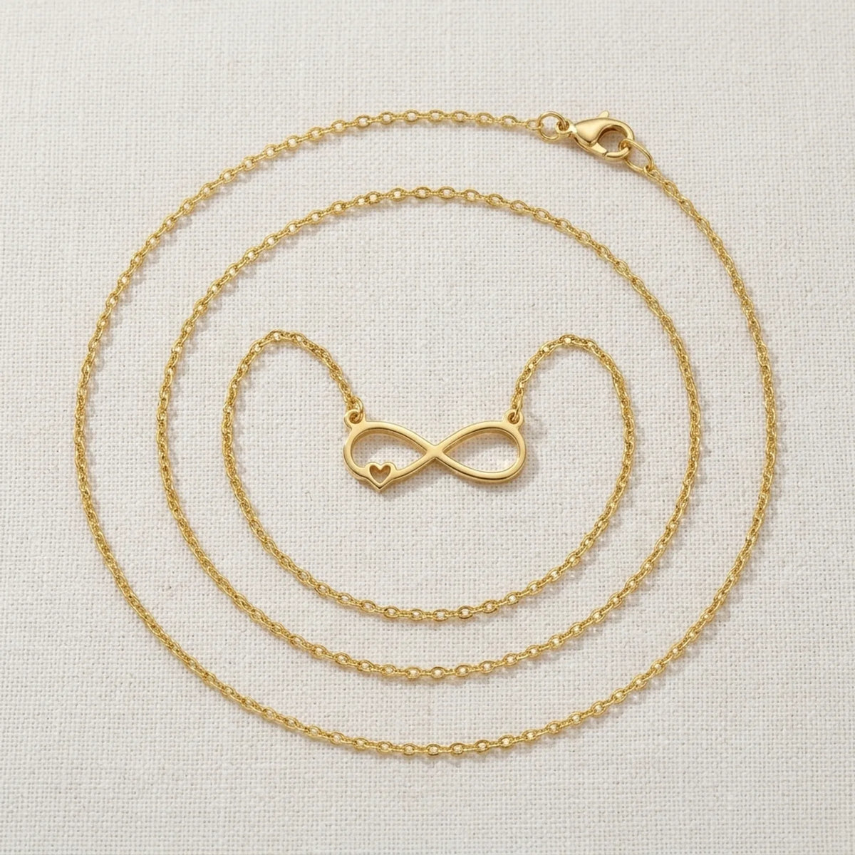 Infinity & Heart Necklace — Clean Overhead Hero