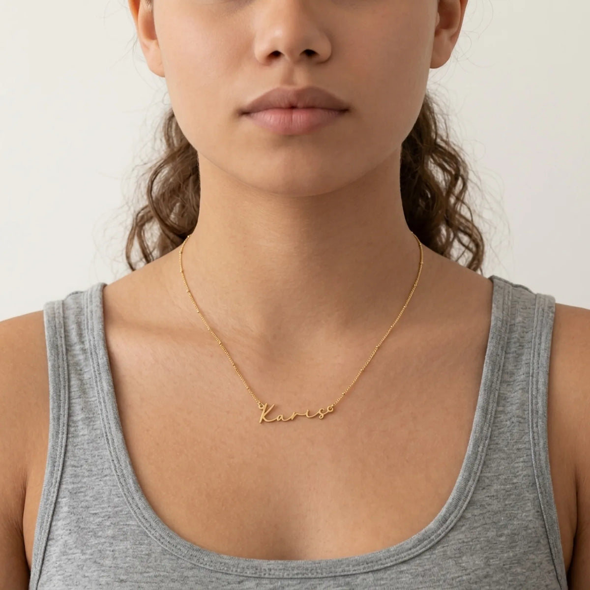 Karis Name Necklace — Worn at the Neckline
